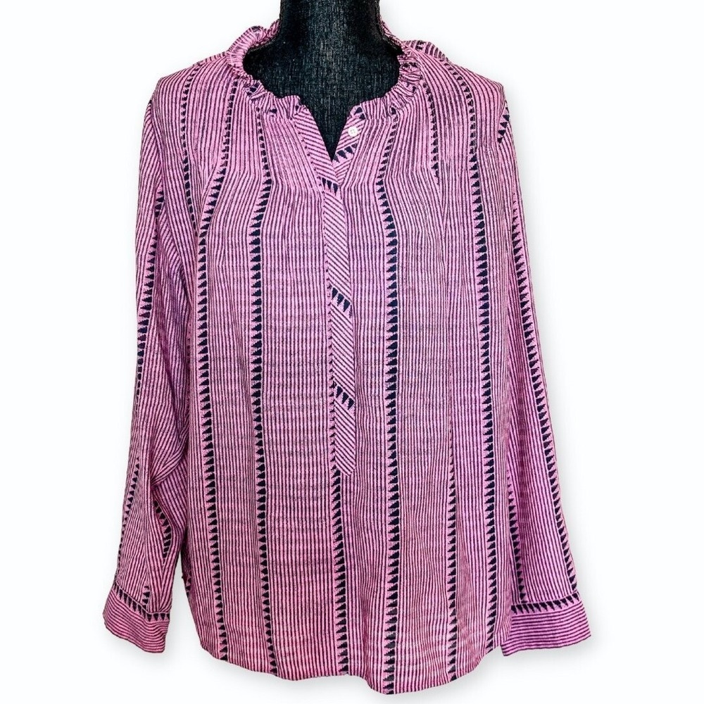 J. Crew Half Button Geometric Pink Blouse‎ Size L